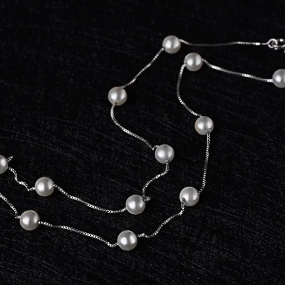 Sold out🔥New Shell Pearl station necklace 16” .925 - Picture 3 of 5